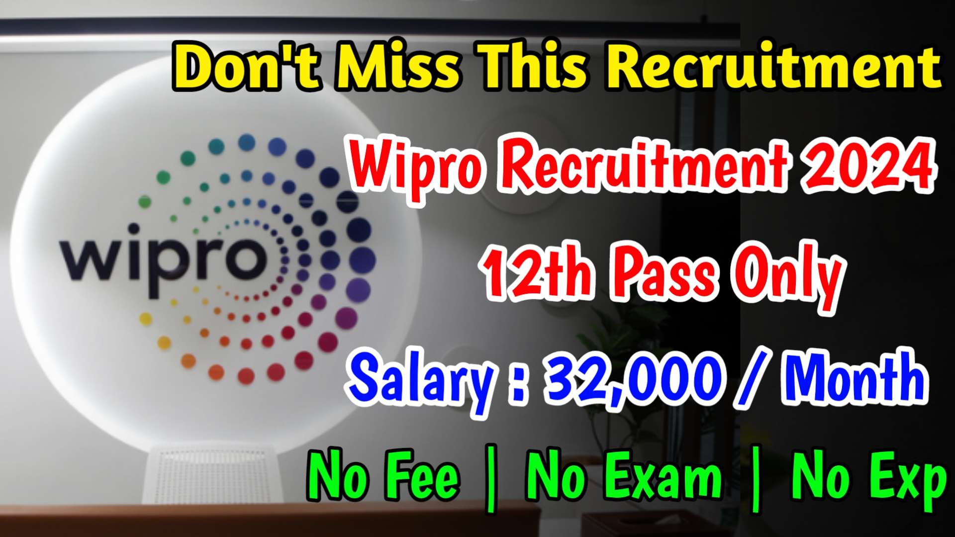 Latest Wipro Recruitment 2024 | 12th Pass Only | Jobs For Freshers